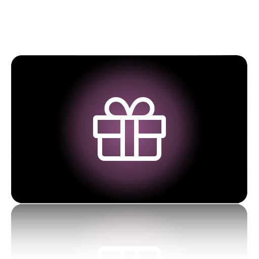 Black giftcard with neon present logo